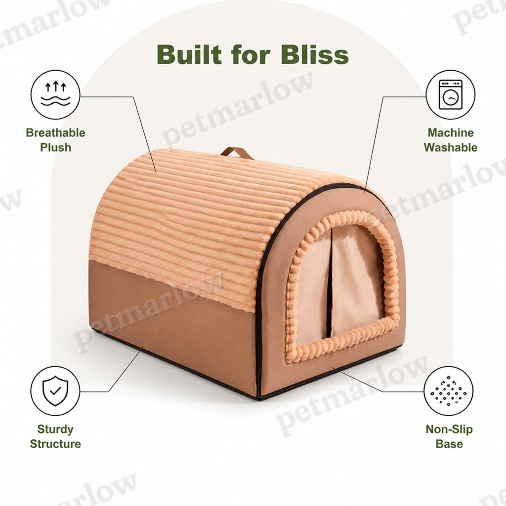 Petmarlow All-Season Foldable Washable Dog Cave Bed (Non-Slip Base) – view 3