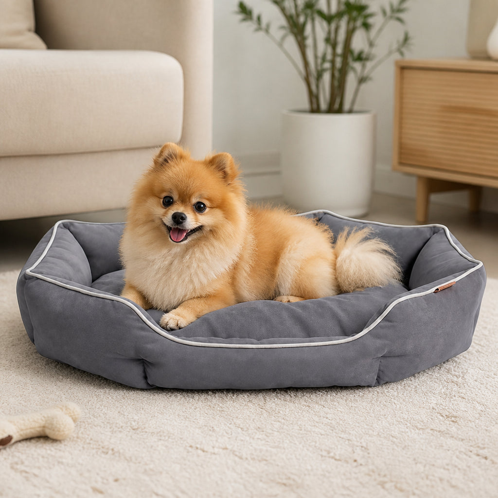 Petmarlow All-Season Plush Donut Pet Bed – Grey / M