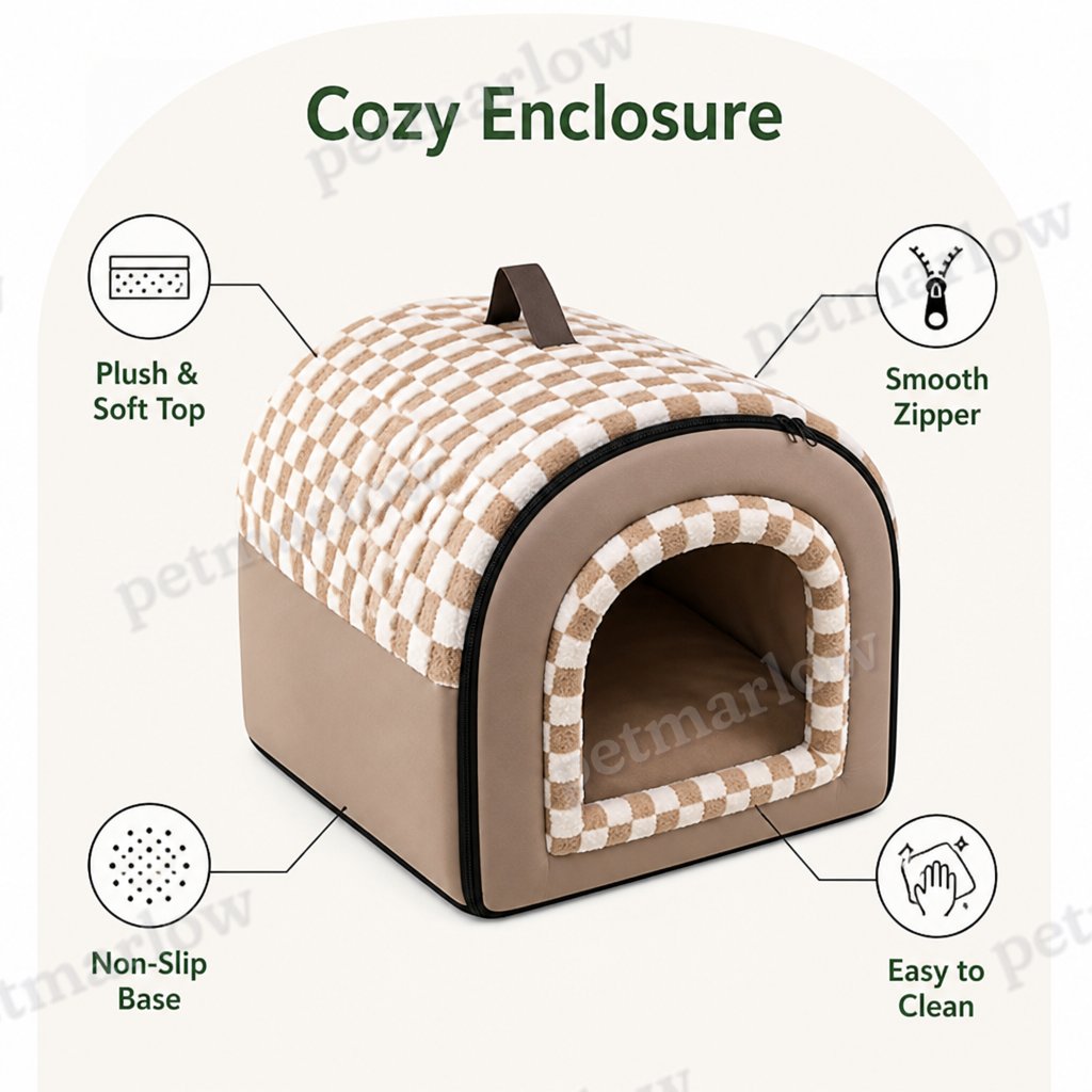 DogBedHouse All-Season Plush Enclosed Cat Bed (Removable & Washable Cover) – view 4