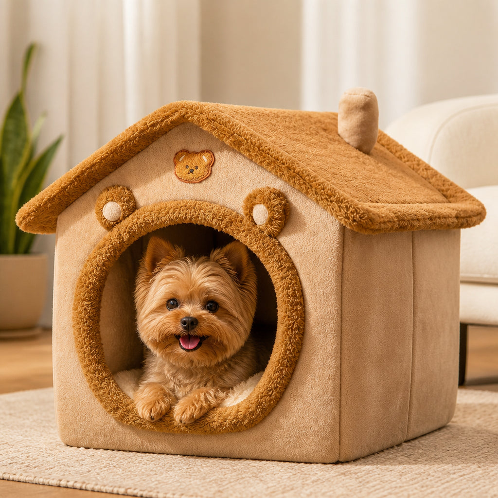 Petmarlow All-Season Plush Enclosed Dog Bed (Removable Washable Cover) – yellow / S - 13.0 in × 11.8 in × 11.8 in
