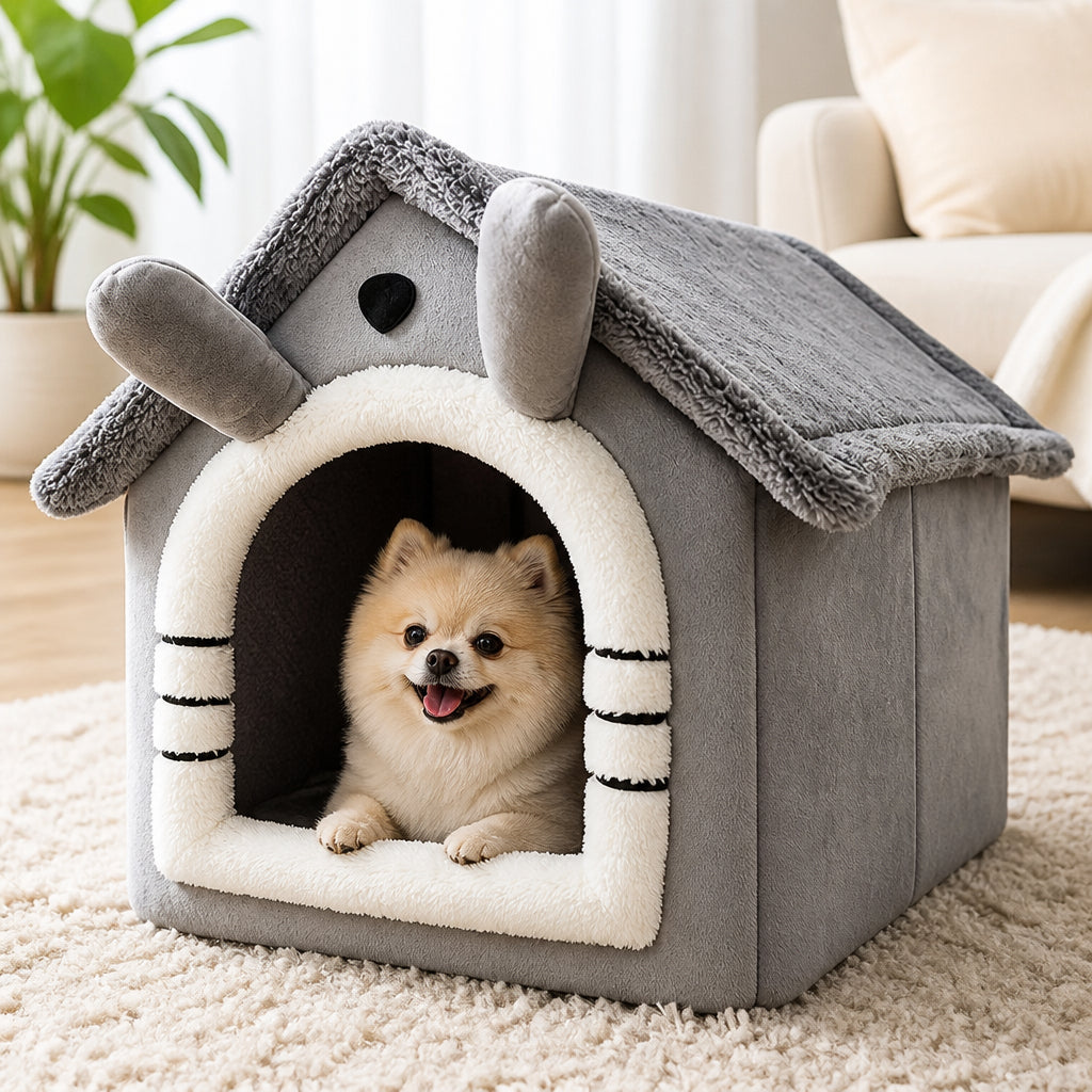 Petmarlow All-Season Plush Teddy Dog House Bed (Removable Washable Cover)