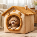 Petmarlow All-Season Plush Teddy Dog House Bed (Removable Washable Cover) – yellow / S