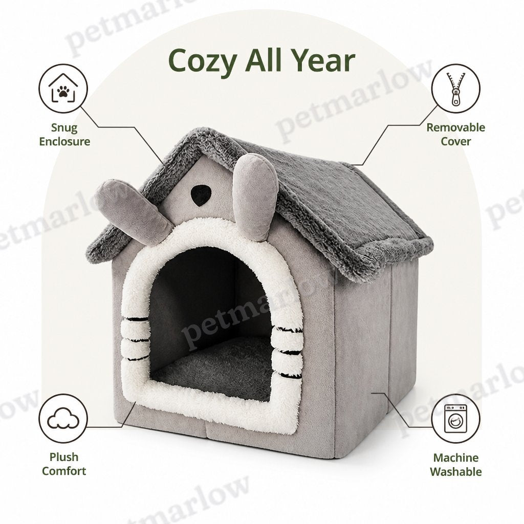 Petmarlow All-Season Plush Teddy Dog House Bed (Removable Washable Cover) – view 4