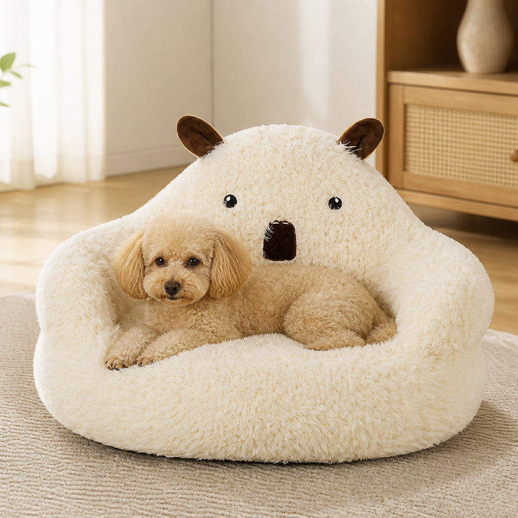 Petmarlow Alpaca Plush High-Rebound Pet Bed – White - 19.68in
