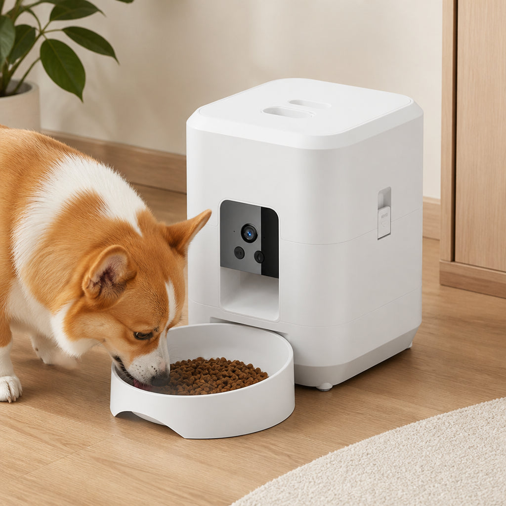 Petmarlow App-Controlled Wi‑Fi Camera Automatic Pet Feeder (2L Capacity) – White / 67.6 fl oz