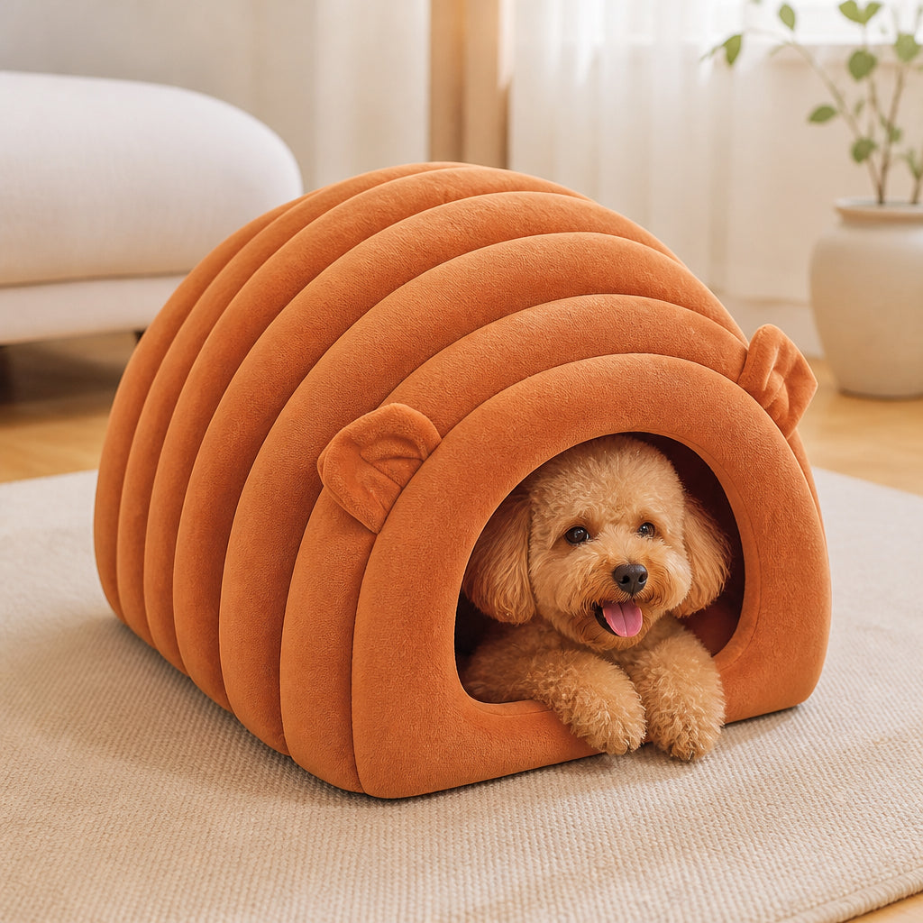 Petmarlow Arctic Cashmere Half-Enclosed Cat Bed (Removable Washable Cushion) – Brown / S - 16.5 × 15 × 13 in