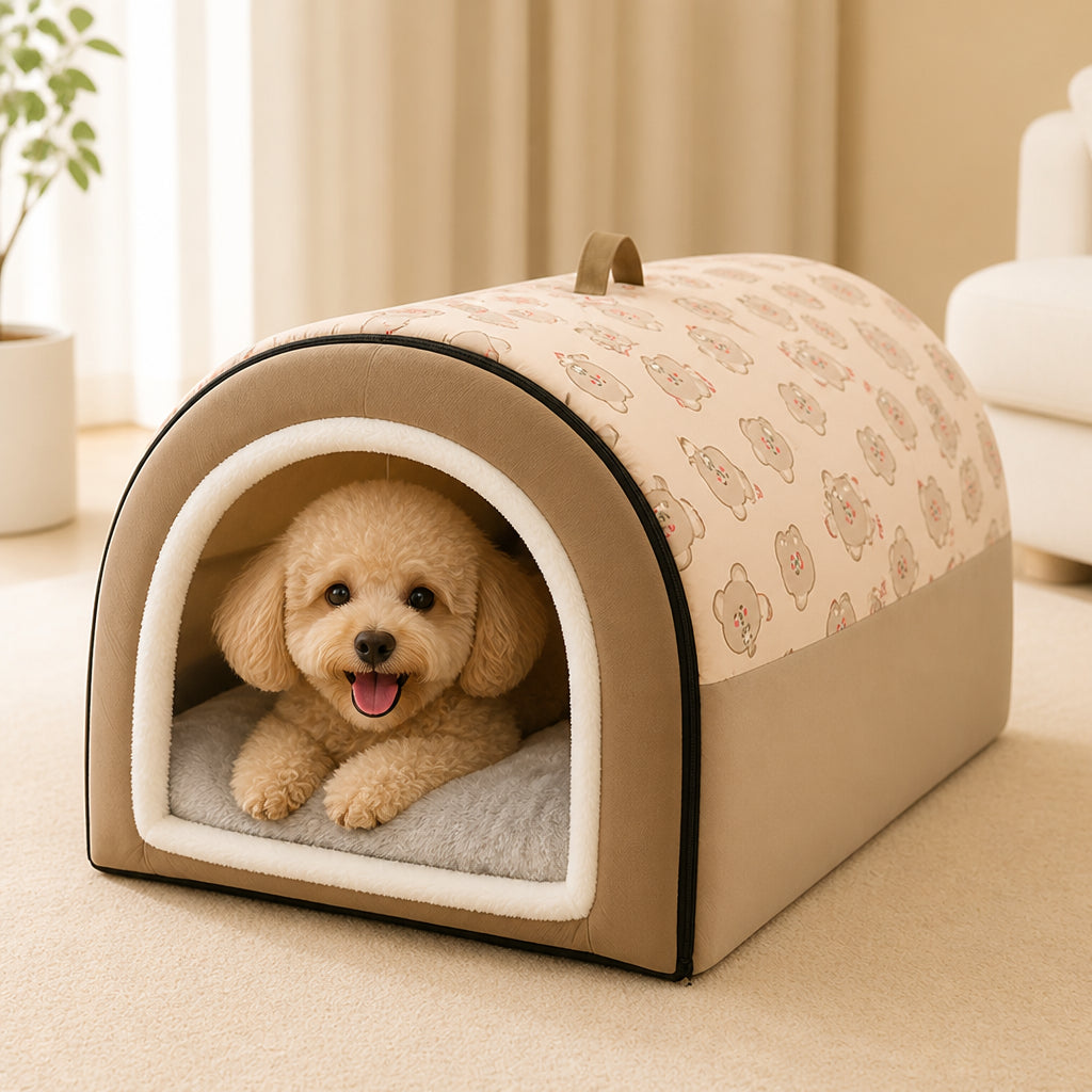 Petmarlow Arctic Velvet Winter Warm Dog House (Removable Cover) – Brown / S - 13.8 × 11.8 × 11.8 in