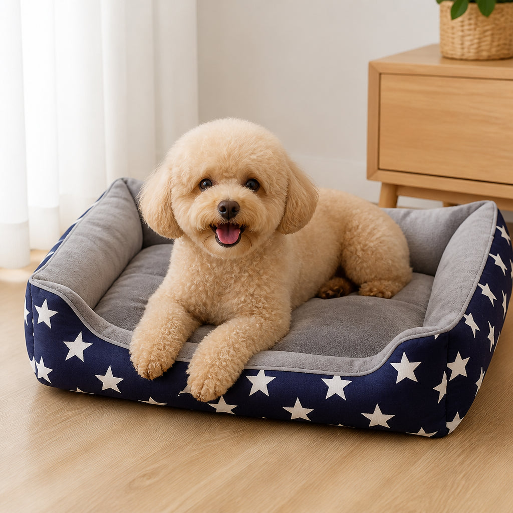 Petmarlow Blue Star Easy-Clean Polyester Dog Mat – S：16.54*12.6inch