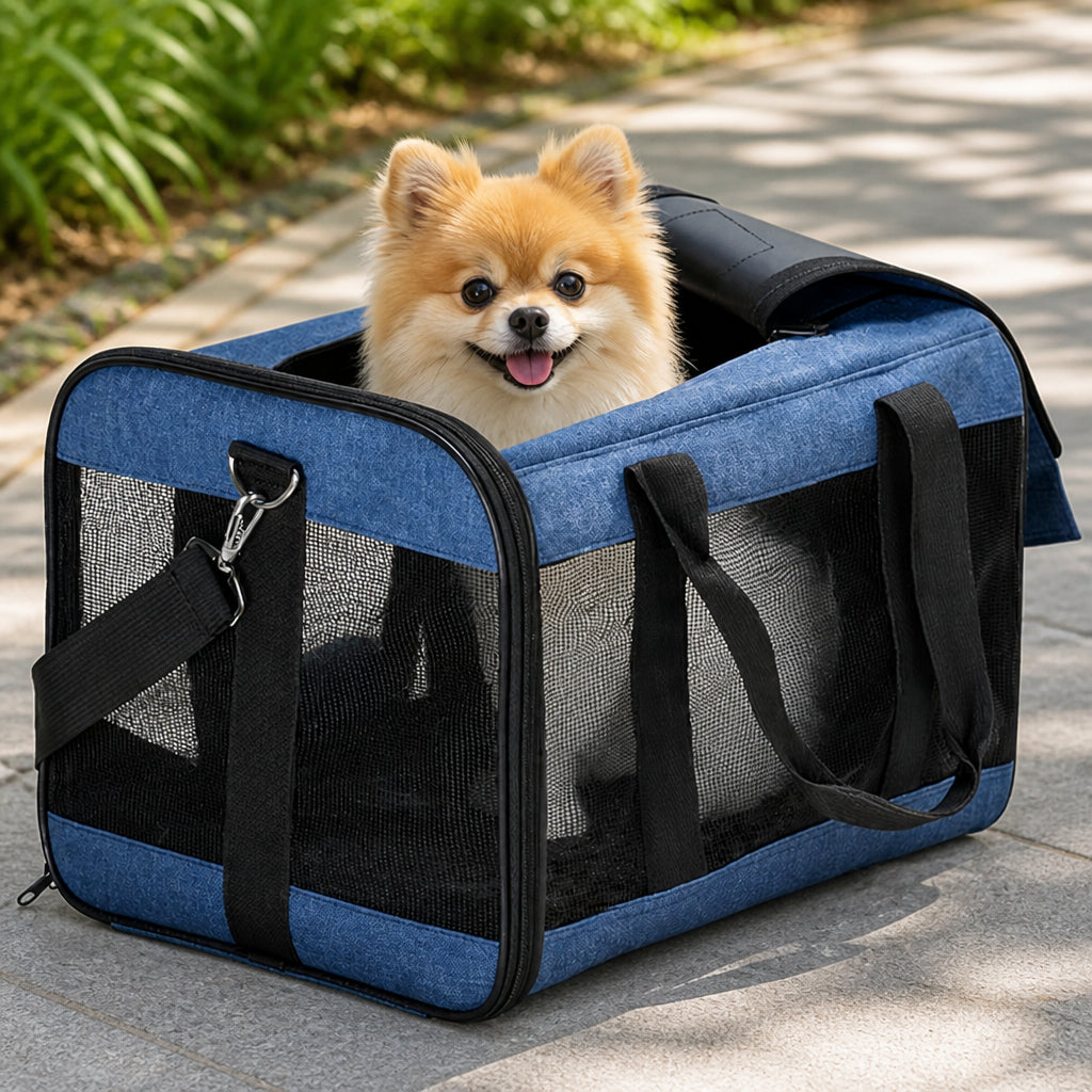 Petmarlow Breathable & Foldable Pet Carrier (Airline-Approved) – blue / S - 16.5 × 11.0 × 11.0 in