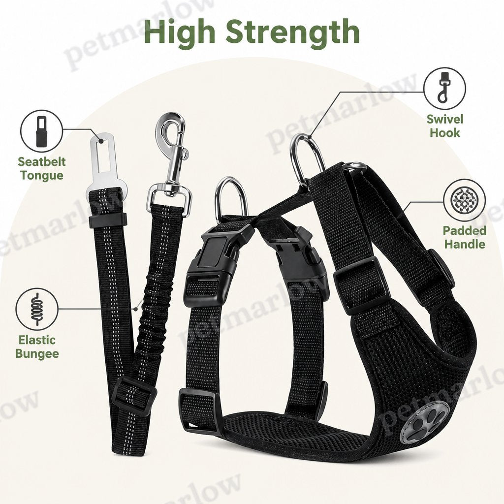 Petmarlow Breathable Mesh & Elastic Tether Dog Car Harness – view 2