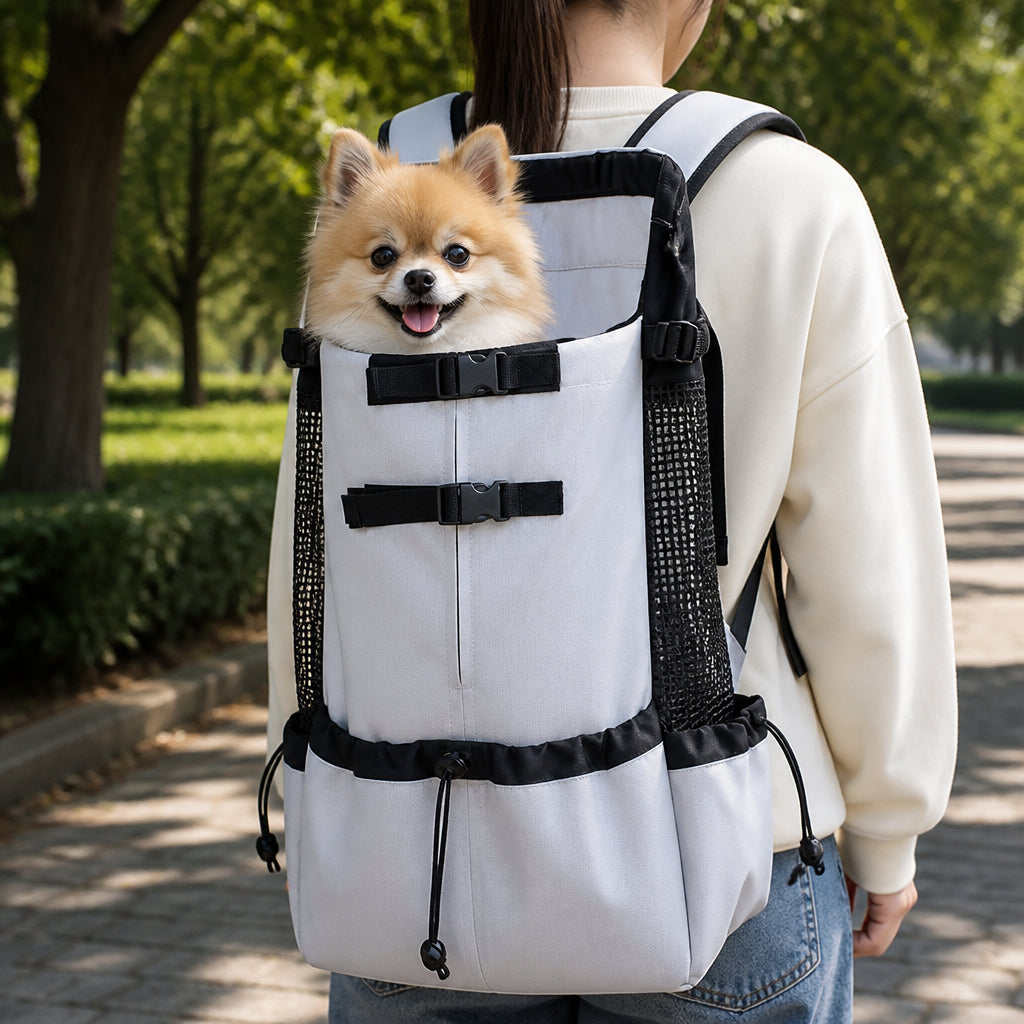 Petmarlow Breathable Mesh & Lightweight Dog Backpack Carrier – Light gray / S - 2–11 lbs
