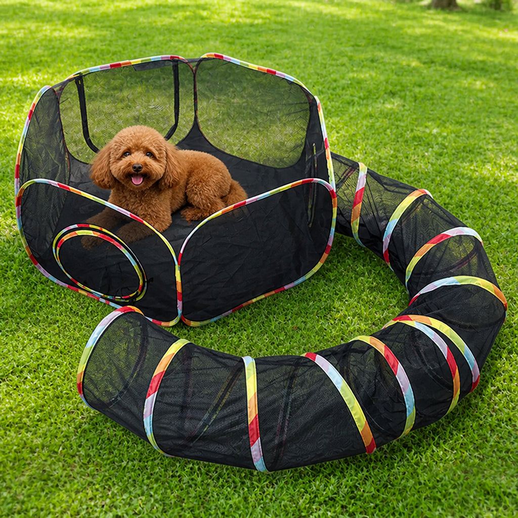 Petmarlow Breathable Mesh & Waterproof Cat Playpen (Pop-Up Tent & Tunnel)