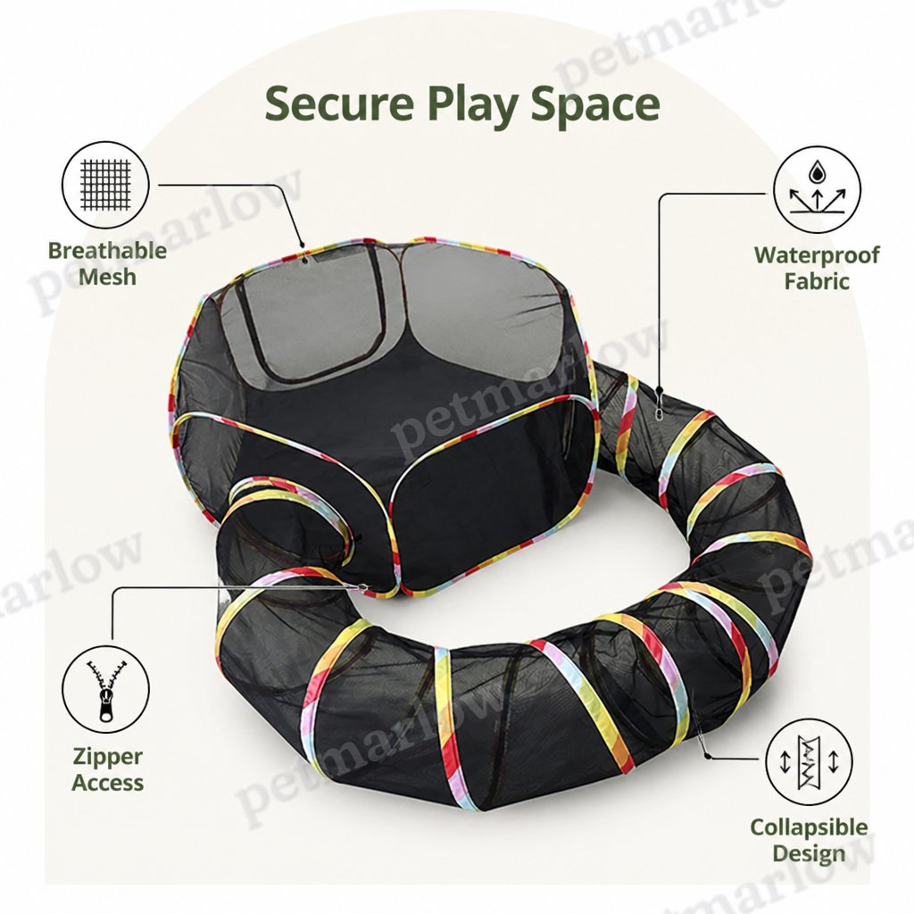 Petmarlow Breathable Mesh & Waterproof Cat Playpen (Pop-Up Tent & Tunnel) – view 2