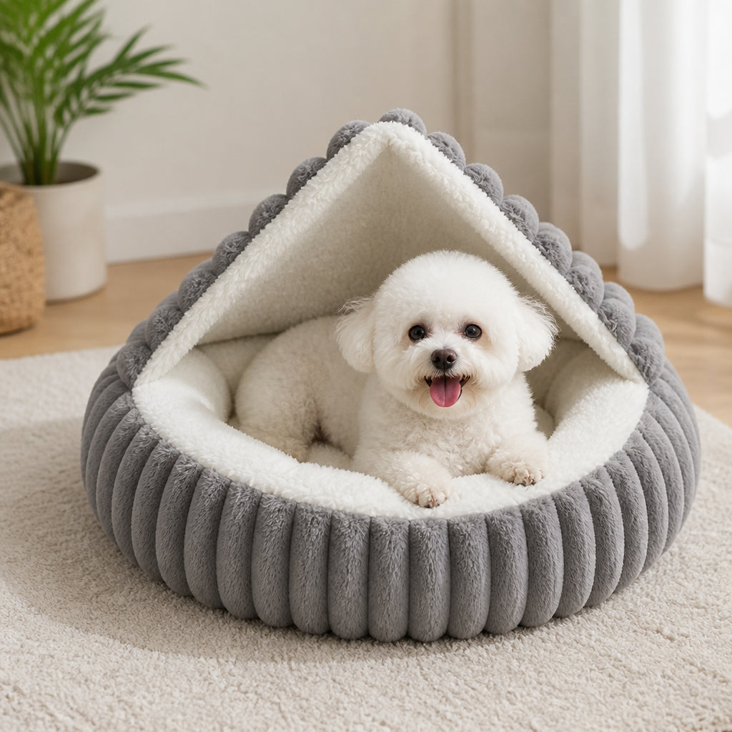 Petmarlow Calming Hooded & Non-Slip Pet Bed (For Cats & Small Dogs)