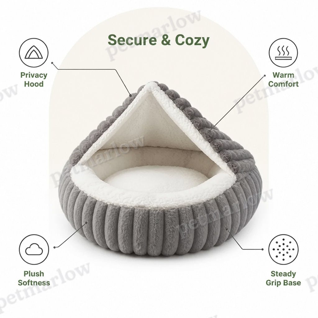 Petmarlow Calming Hooded & Non-Slip Pet Bed (For Cats & Small Dogs) – view 5