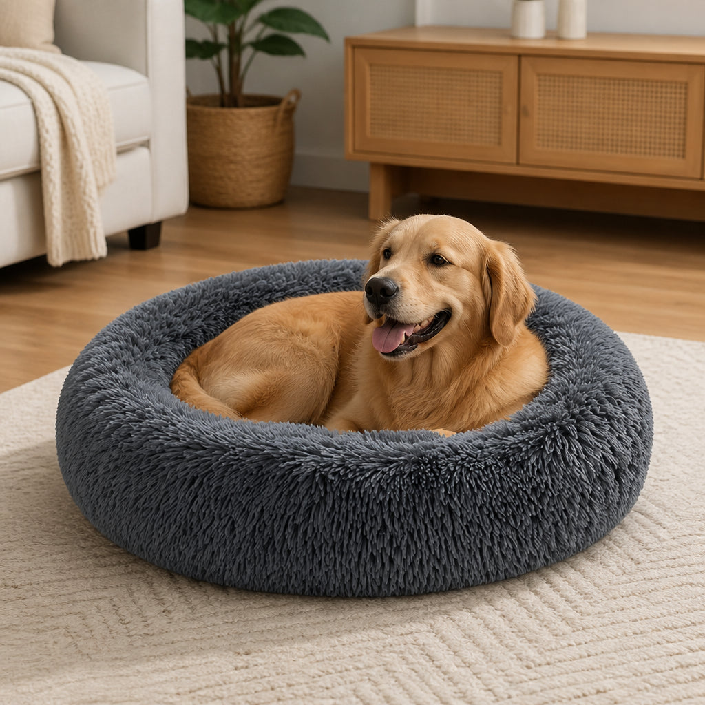 Petmarlow Calming Plush Donut Dog Bed – Deep Gray / S-40cm/16inch