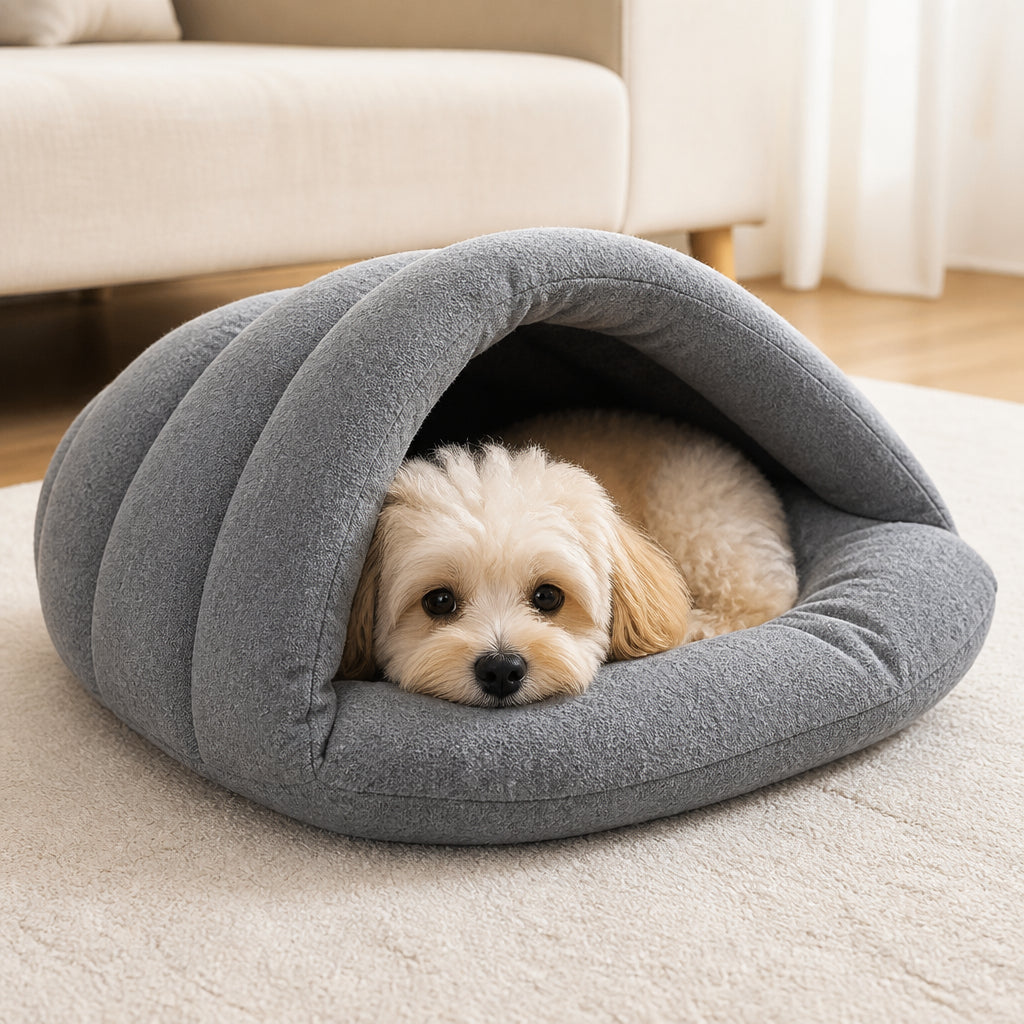 Petmarlow Calming Plush Fleece Pet Cave Bed