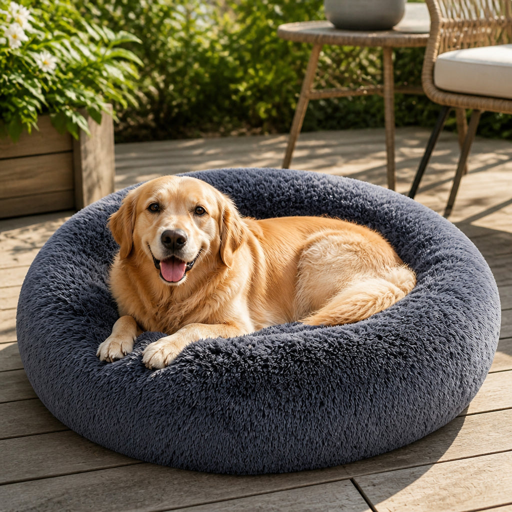 Petmarlow Calming Plush Polyester Donut Bed