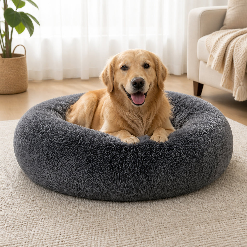 Petmarlow Calming Plush Polyester Donut Bed – Dark Gray / S(14.96X14.96inch)