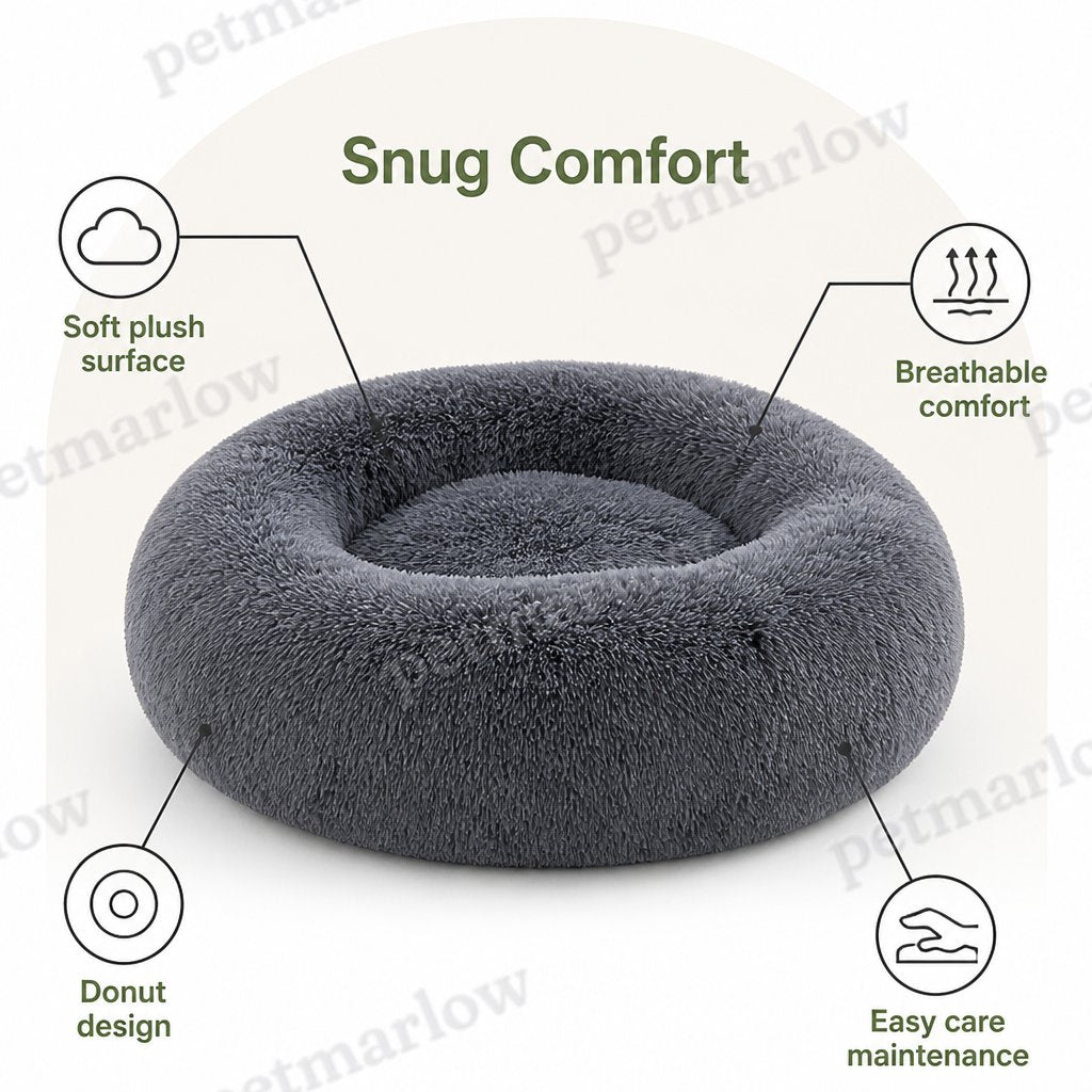 Petmarlow Calming Plush Polyester Donut Bed – view 3