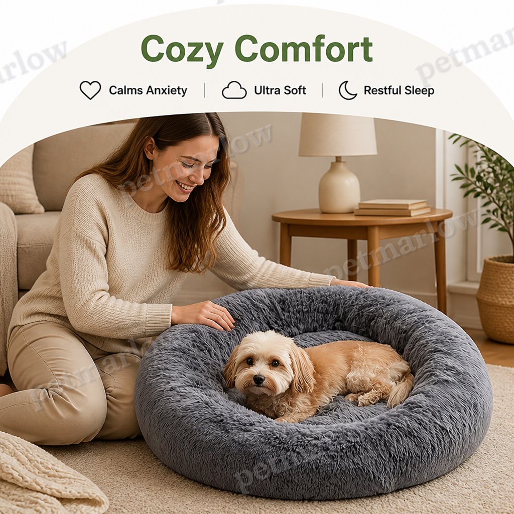 Petmarlow Calming Plush Polyester Donut Bed – view 6