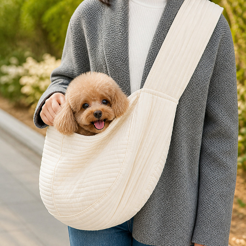 Petmarlow Canvas Breathable Crossbody Sling Carrier – white / S - 14.6 in × 4.3 in × 9.1 in