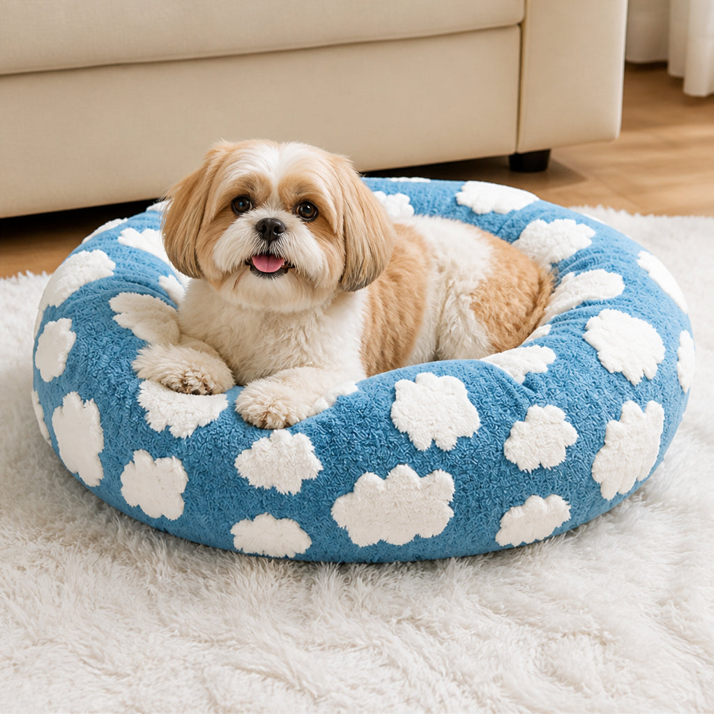Petmarlow Chew-Resistant Cotton & Anti-Slip Donut Dog Bed – M(19.7in-19.7in-7.1in)