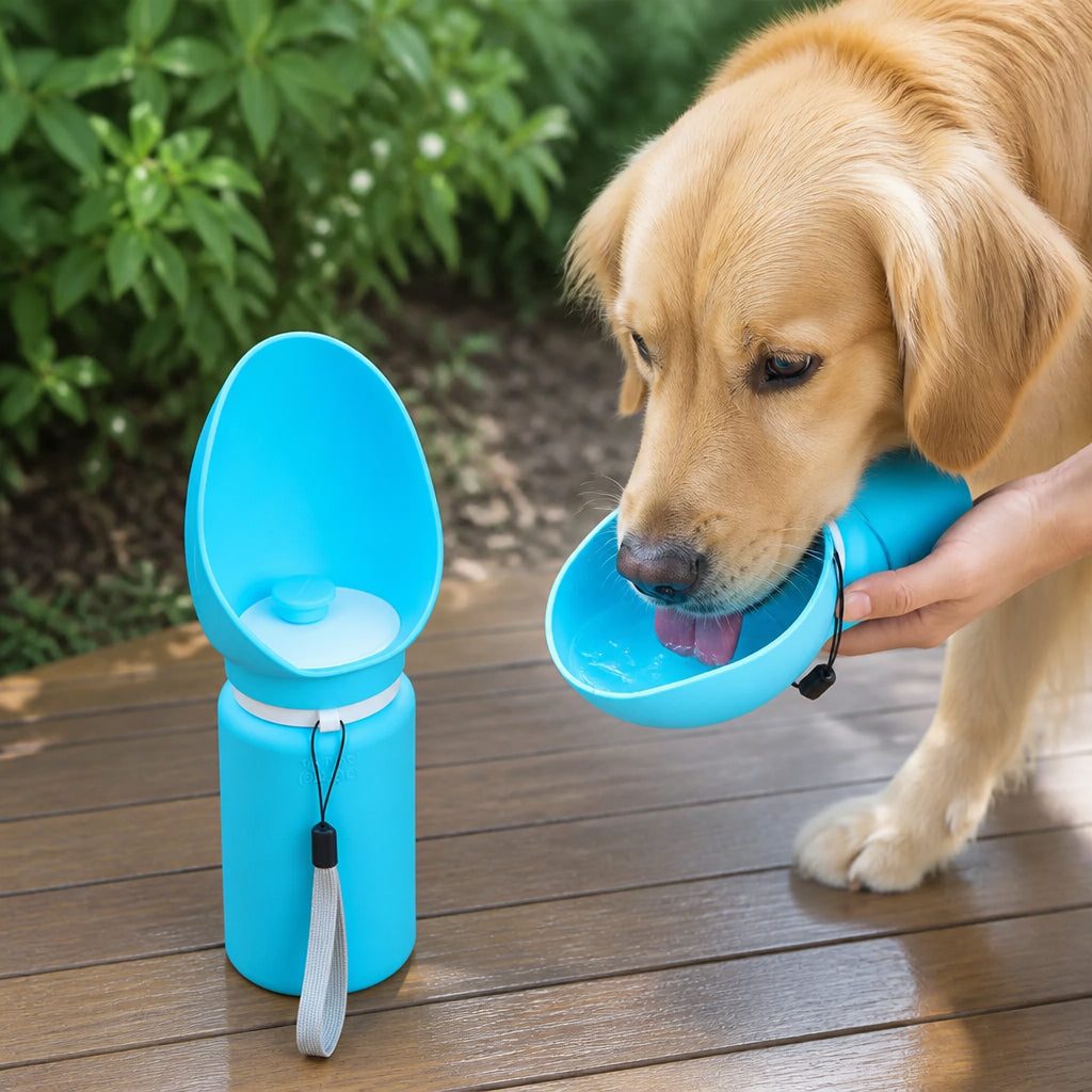 Petmarlow Collapsible & Leak-Proof Travel Water Bottle (Built-In Drinking Tray) – blue / 18.6 fl oz