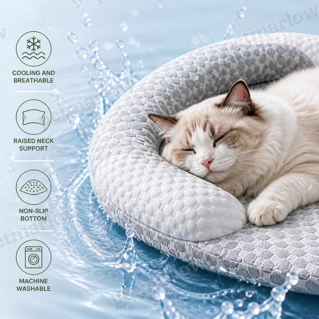 Petmarlow Cooling Breathable Raised-Neck Dog Bed (Washable) – view 5