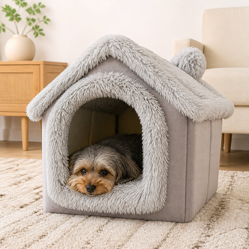 Petmarlow Coral Velvet & PP Cotton Cave Dog Bed (Removable Cushion)