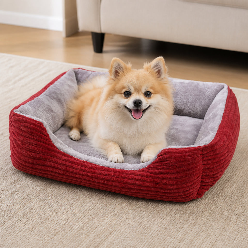 Petmarlow Cozy All-Season Corduroy Dog Bed (Multiple Sizes) – Corduroy Red Kennel / S 19.6*15.7*4.7in