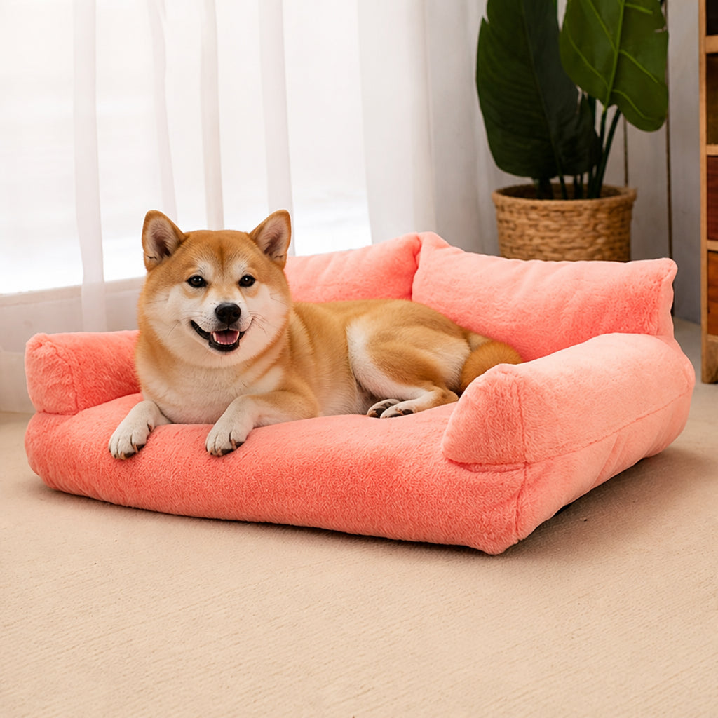 Petmarlow Cozy Winter Washable Dog Bed (Anti-Slip Base) – Salmon Pink / S-S
