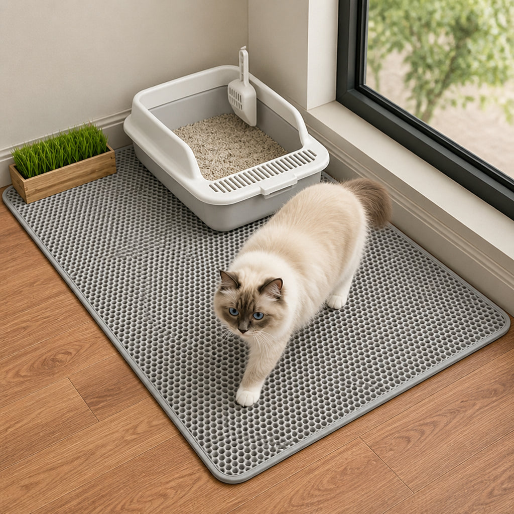 Petmarlow Double-Layer Sand Trap & Non-Slip Litter Mat – gray / S - 11.8 in × 11.8 in