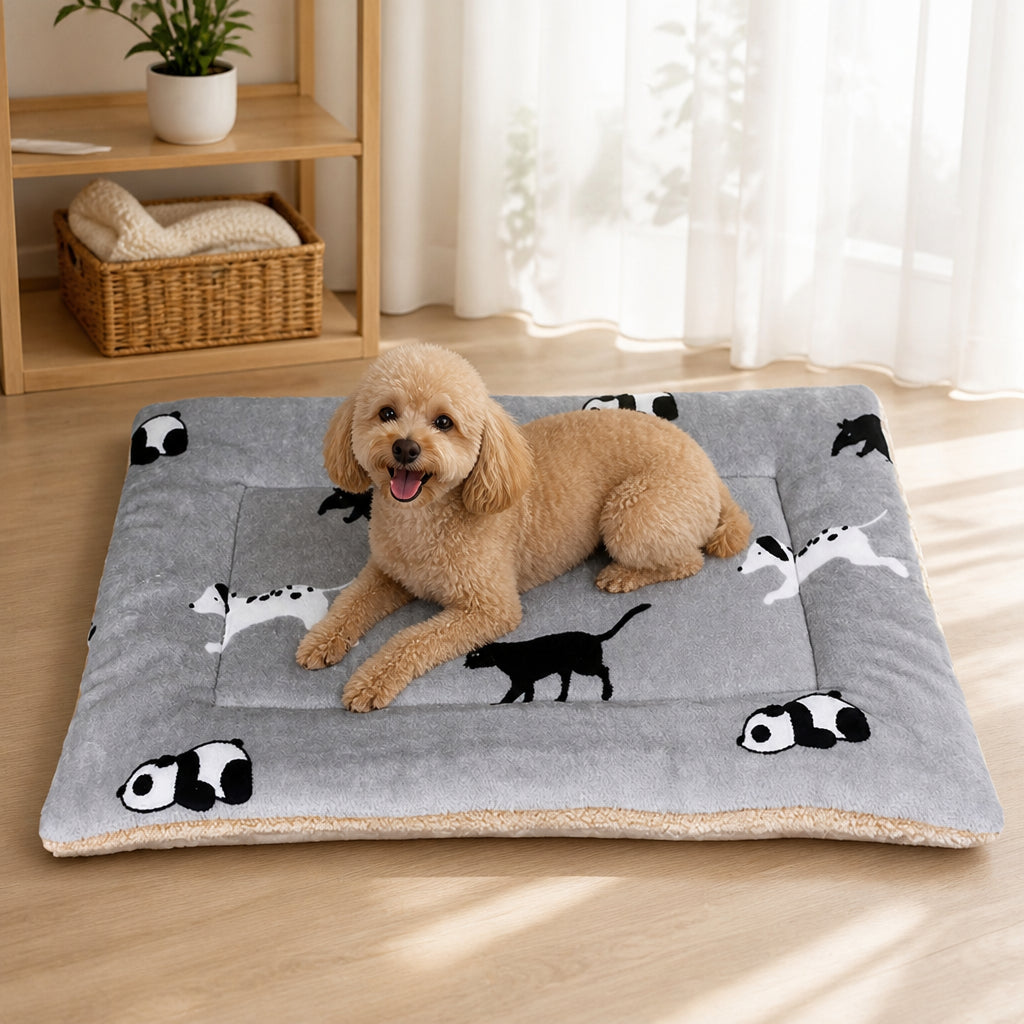 DogBedHouse Double-Sided Fleece & Machine Washable Dog Bed – Grey Animal / M (19.29*12.6 inch)