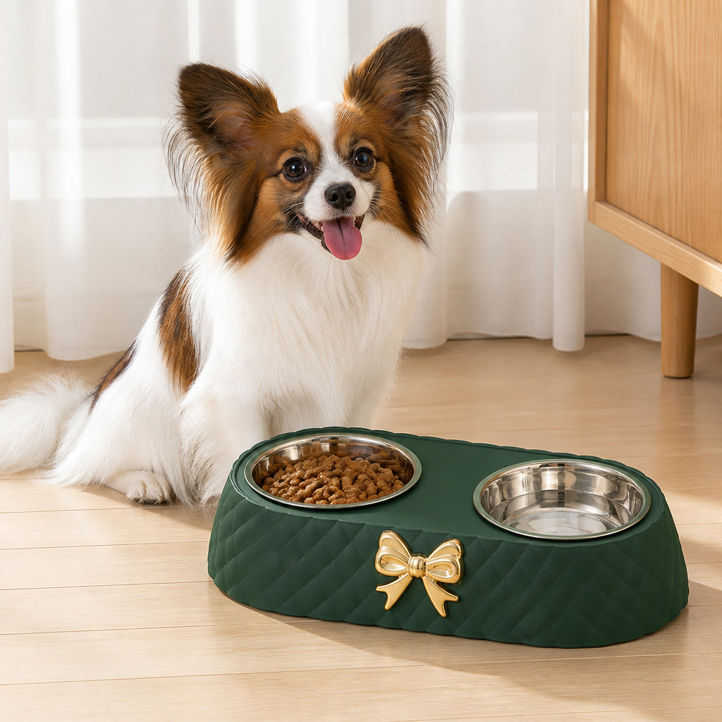 Petmarlow Double Stainless Steel & Non-Slip Feeding Bowl – green