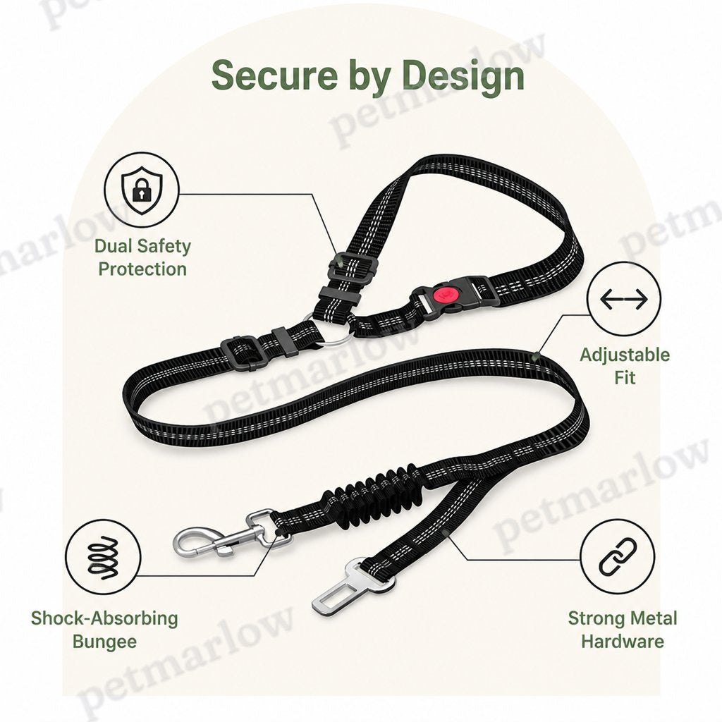 DogBedHouse Dual-Safety Shock-Absorbing Dog Car Seat Belt (Adjustable 16-26 in) – view 6