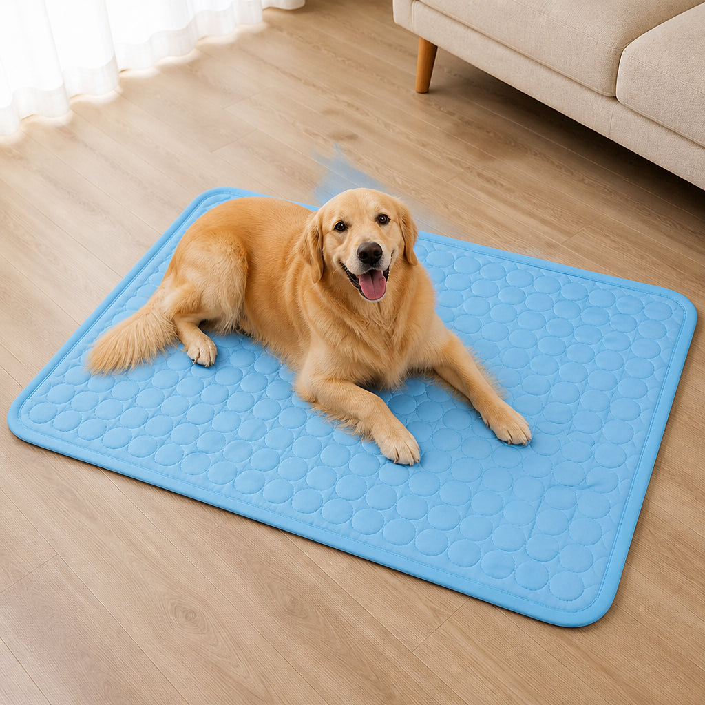 Petmarlow Dual-Sided Ice Silk & Breathable Mesh Cooling Mat (Machine Washable) – Deep blue / XS