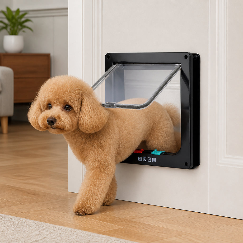 Petmarlow Durable ABS Plastic & 4-Way Lock Cat & Small Dog Door – Black / S