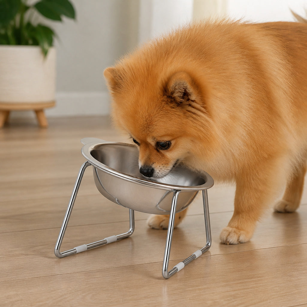 Petmarlow Elevated 15° Tilt Stainless Steel Cat Bowl – 1pc Bowl-1pc Holder