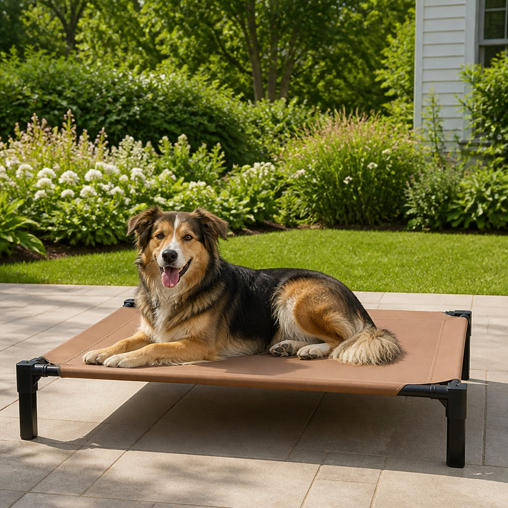 Petmarlow Elevated Cooling & Portable Dog Cot (Removable Canopy) – Brown / S - 42'' X 30'' X 9''