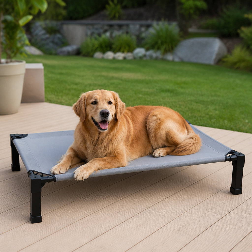 DogBedHouse Elevated Cooling Portable Nylon Dog Cot – Grey / Small - 42'' x 30'' x 8.4''
