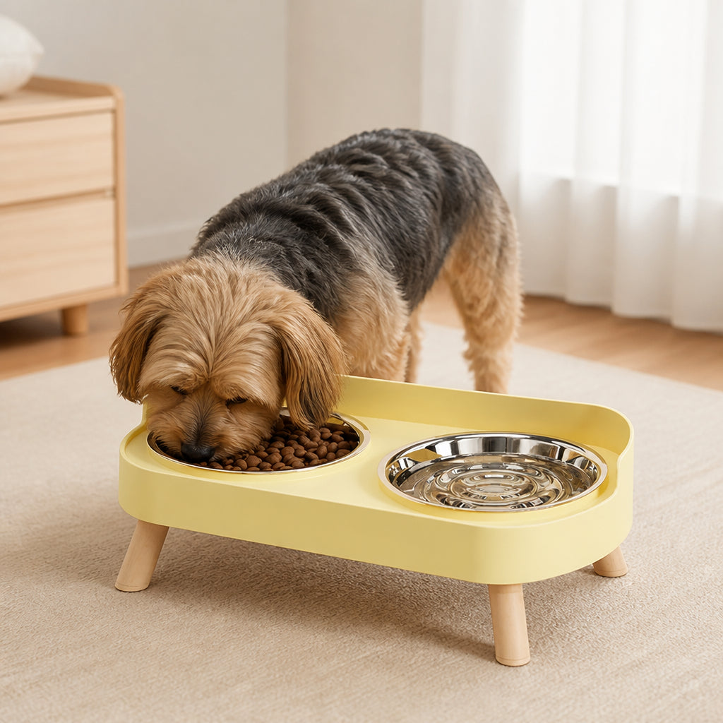 Petmarlow Elevated Neck-Support Pet Feeder (Dual Removable Stainless Bowls)