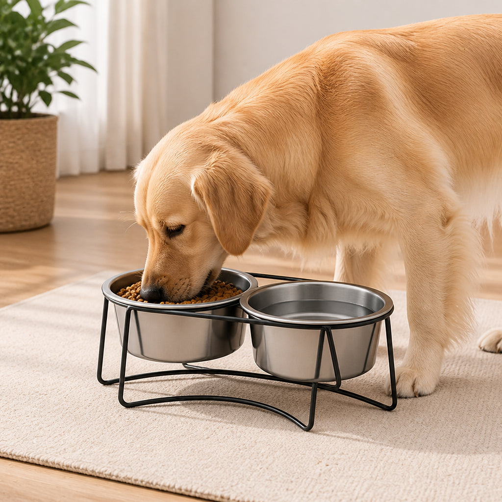 Petmarlow Elevated Stainless Steel Anti-Tip Slow Feeder Bowl
