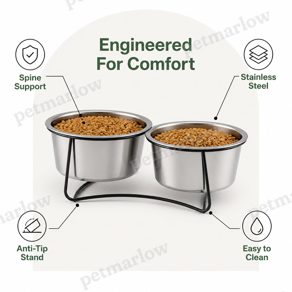 Petmarlow Elevated Stainless Steel Anti-Tip Slow Feeder Bowl – view 5