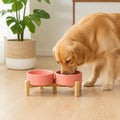Petmarlow Elevated Wooden Stand & Double Ceramic Dog Bowl – double pink / Small - 13.5 fl oz