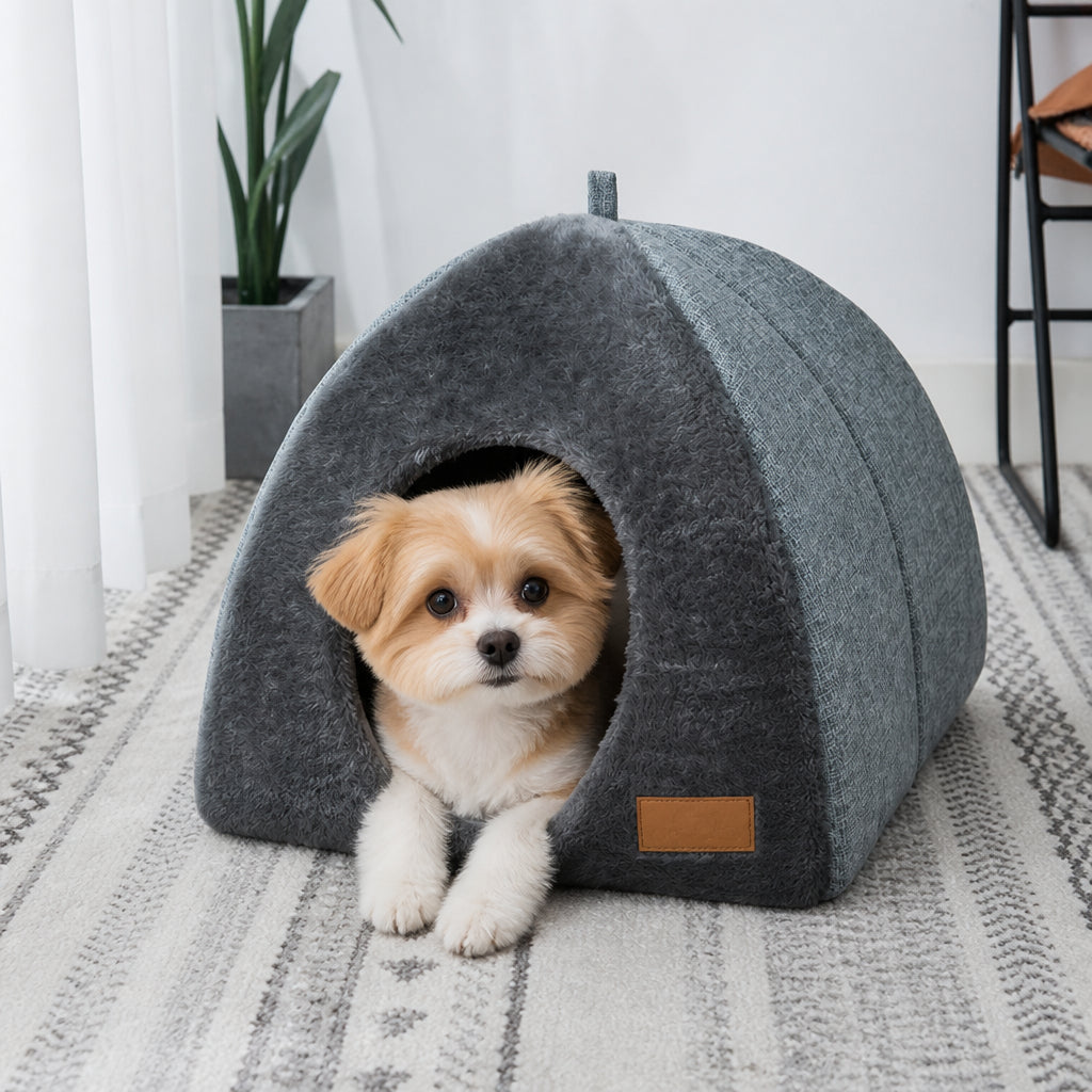 Petmarlow Enclosed Plush Triangle Cat Nest