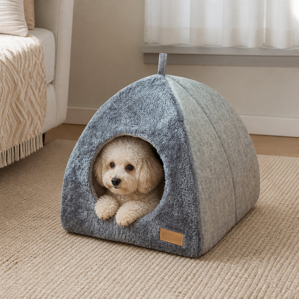 DogBedHouse Enclosed Triangular Plush Cat Bed – S