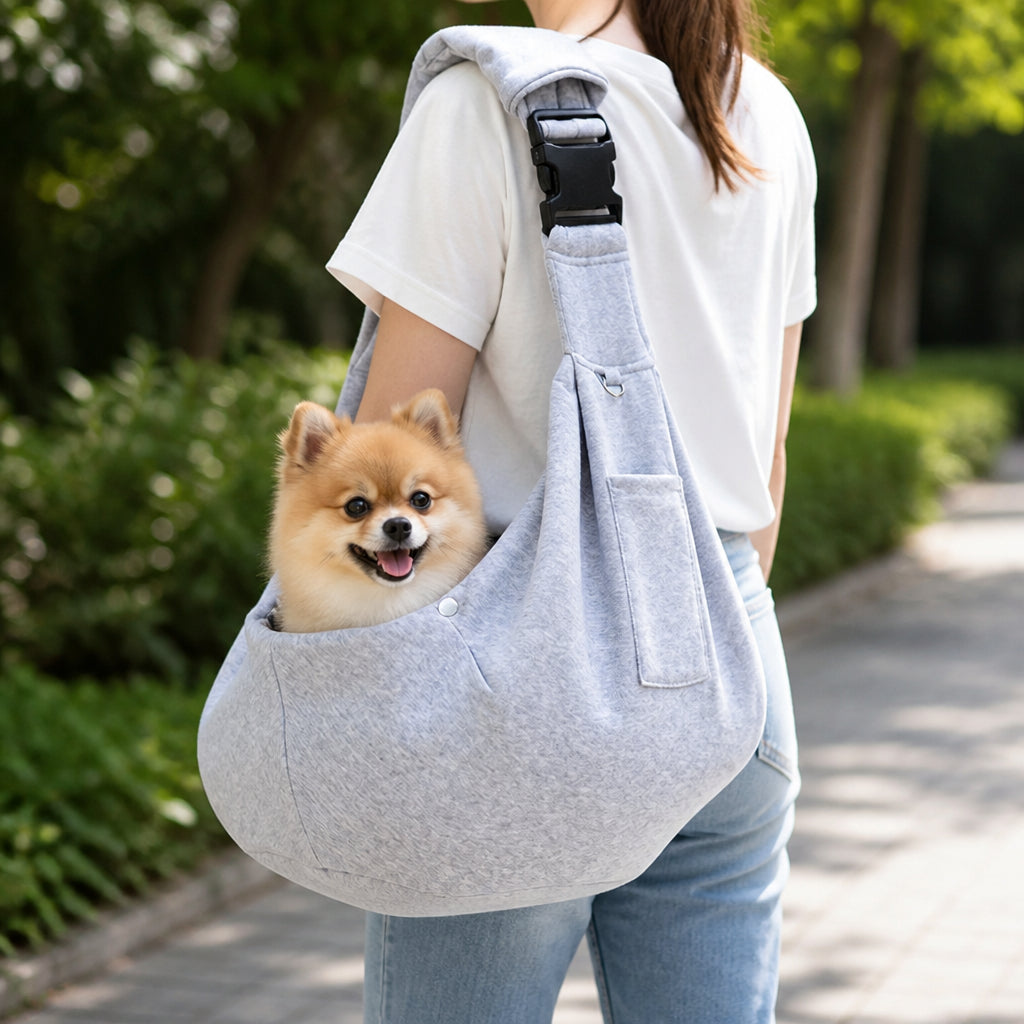Petmarlow Ergonomic Hands‑Free Crossbody Pet Sling Carrier (Fits Pets Up To 14.3 lb) – GRAY