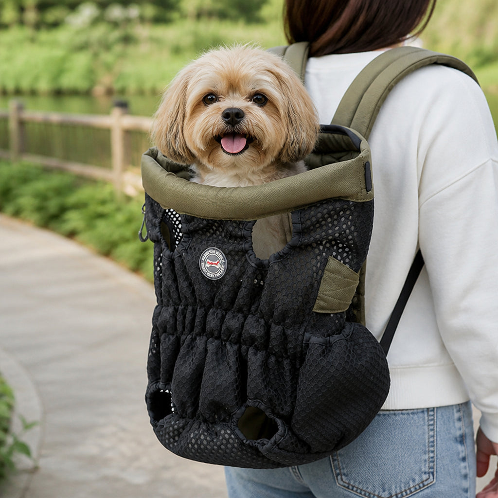 Petmarlow Ergonomic Padded-Strap & Safety-Rope Dog Carrier Backpack – black / M