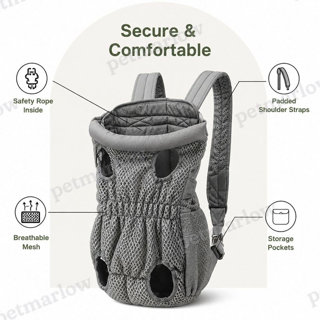 Petmarlow Ergonomic Padded-Strap & Safety-Rope Dog Carrier Backpack – view 6